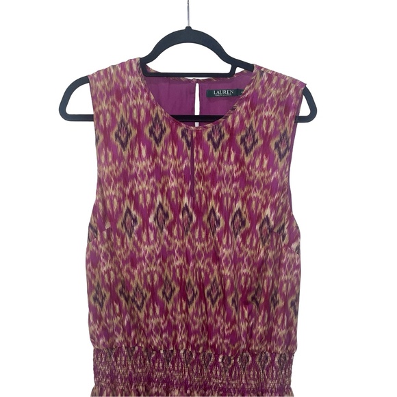 Lauren Ralph Lauren Sleeveless Pink/Tan Aztec Tribal Print Smocked Dress Sz XL - Picture 3 of 11